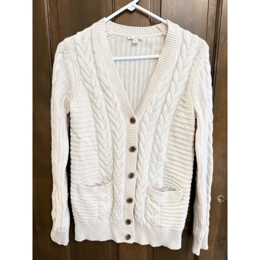 Gap women's size XS chunky cable knit cardigan wool blend ivory longer length